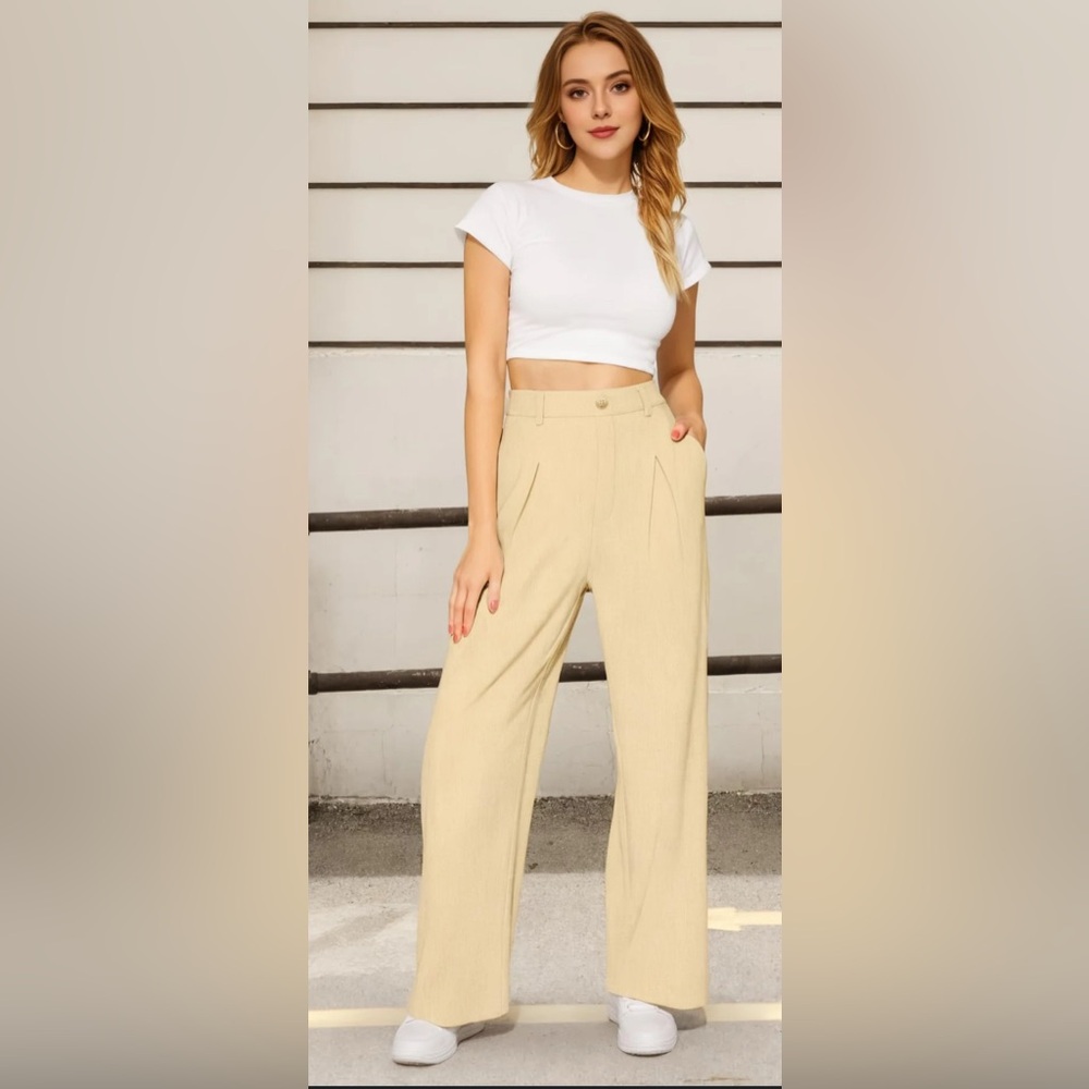 🌺NWT CLOZOZ BEIGE HIGH WAISTED WIDE LEG TROUSER PANT SIZE SMALL🌺